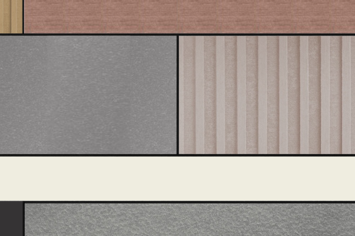 Šķiedru cementa paneļu kolekcija dabīgos toņos.