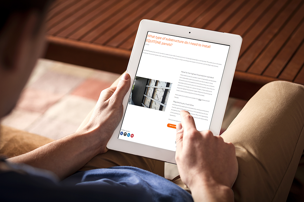 Articles techniques EQUITONE couvrant des sujets tels que la protection contre l'incendie, les systèmes de fixation et la solution des façade ventilée.